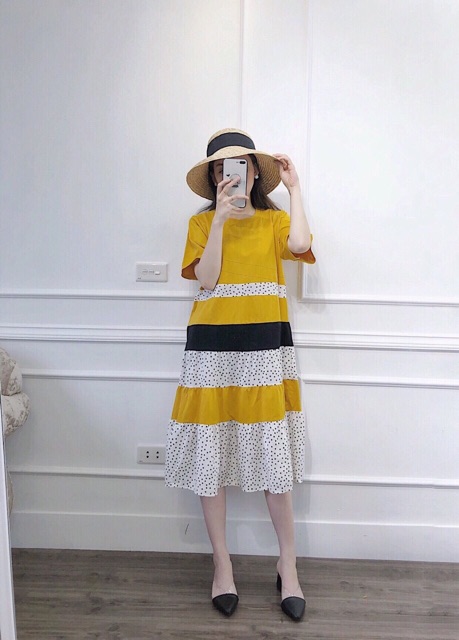 Đầm suông maxi phối bi | BigBuy360 - bigbuy360.vn