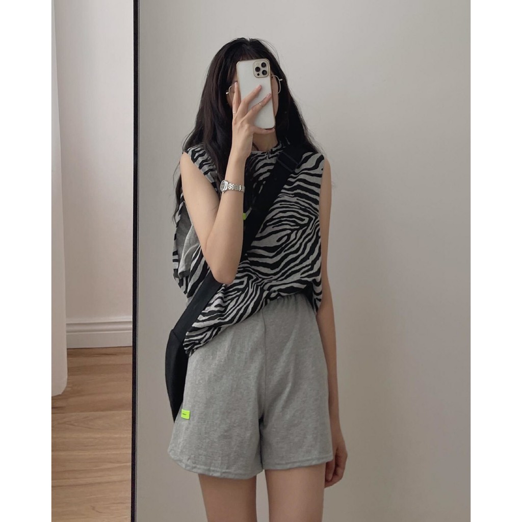 Set Tanktop Ngựa Vằn PEONYB Nữ [FREESHIP]  Bộ quần short đùi áo ba lỗ họa tiết loang trắng đen cá tính Ulzzang