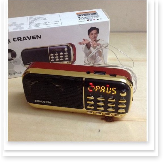 Loa Craven CR-836S , 836S Nghe Nhạc Thẻ Nhớ, USB, FM Chính Hãng Có Đèn PIN, Cắm Tai Nghe