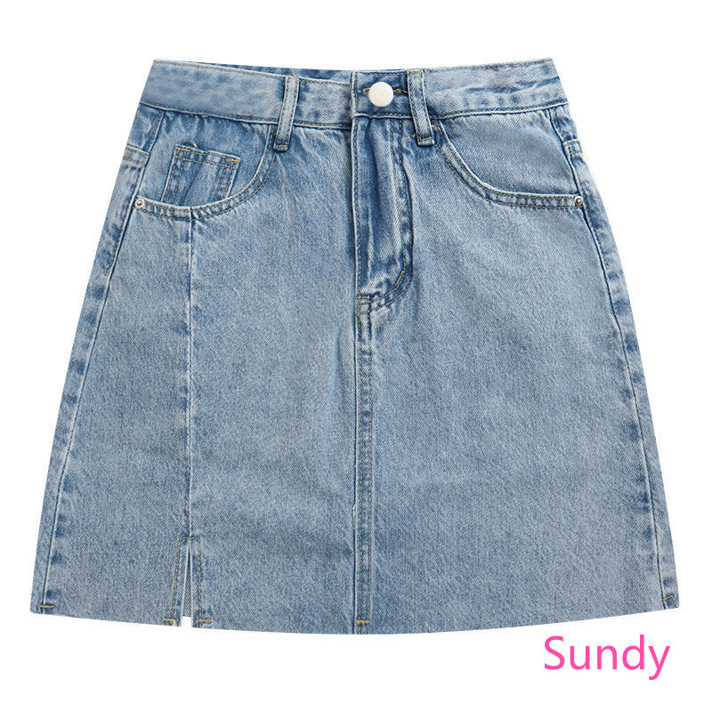 Chân váy jeans chữ A eo cao phối xẻ tà thời trang Hàn Quốc sành điệu trẻ trung