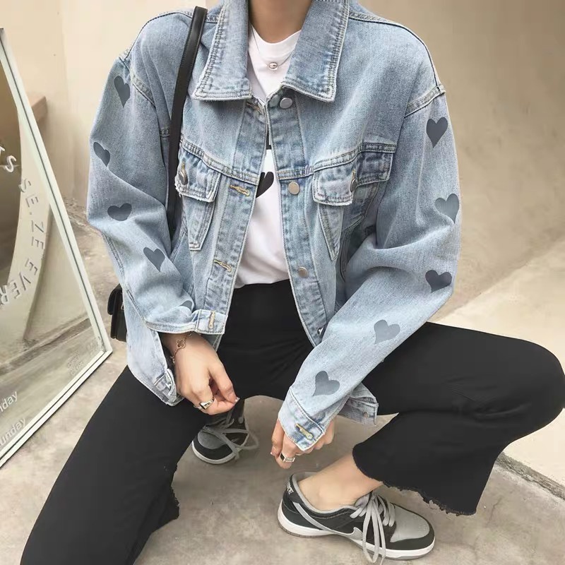 【SALE 99K】Áo khoác bò trái tim đen ⚡️ 𝐅𝐑𝐄𝐄 𝐒𝐇𝐈𝐏 ⚡️Korea Style cho nàng ngọt ngào - Mã AB33