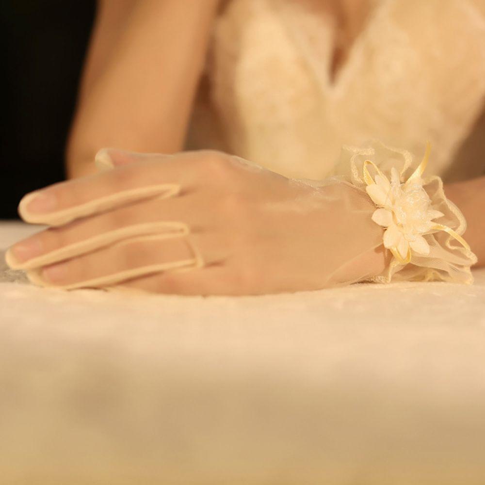 Găng Tay Lưới Co Giãn Đính Nơ Toàn Diện Ngọt Ngào Dành Cho Cô Dâu Trong Ngày Cưới
