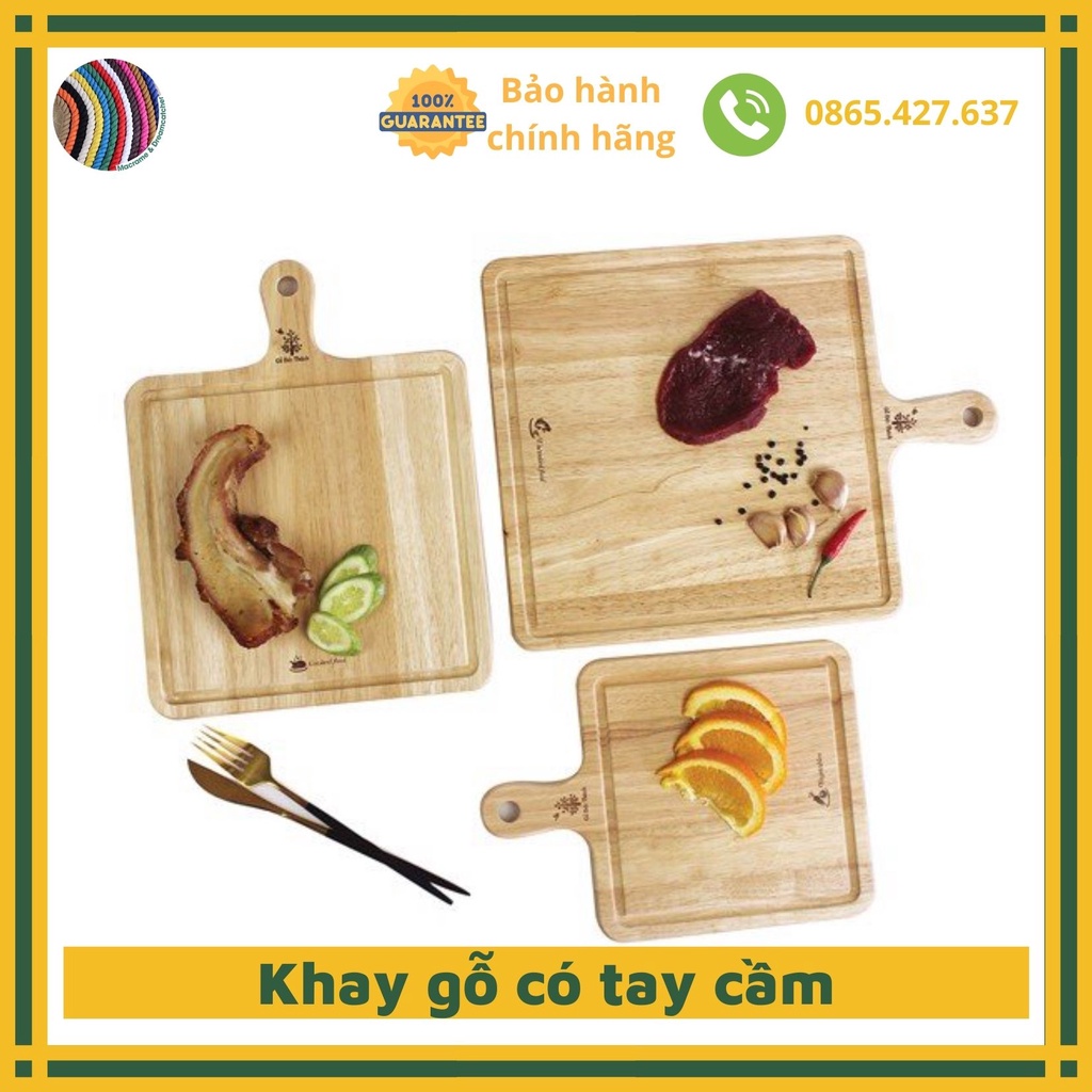 Khay gỗ có tay cầm pizza decor, dùng chụp ảnh, trang trí, đựng đồ ăn gỗ cao su - HÀNG CHÍNH HÃNG - BẢO HÀNH 1 ĐỔI 1