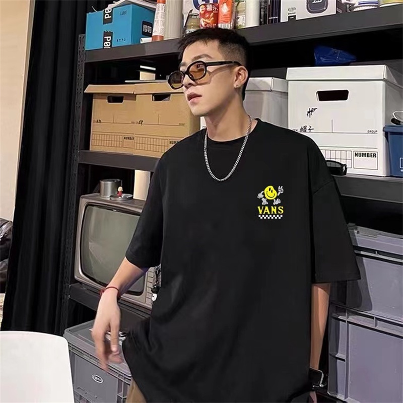 Vans Áo Thun Ngắn Tay In Hình Mặt Cười Thiết Kế Thoải Mái Thời Trang Mùa Hè Cho Cặp Đôi