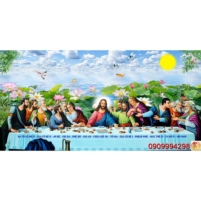 Tranh dán tường 3d hình Tiệc Ly Chúa Jesus, Gia Đình Thánh Gia