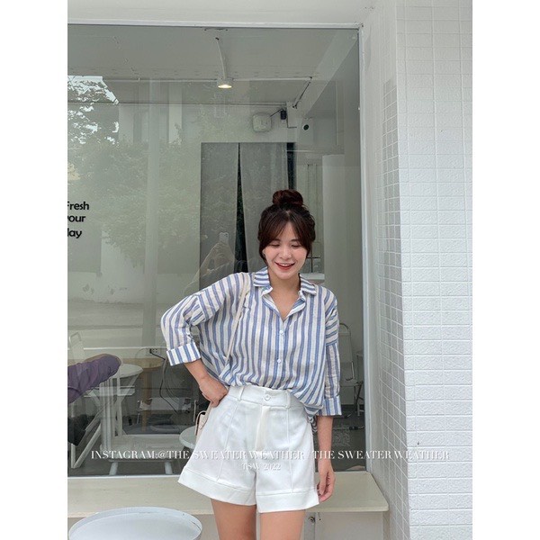 Áo sơ mi thô lanh mềm mỏng mát kẻ sọc
