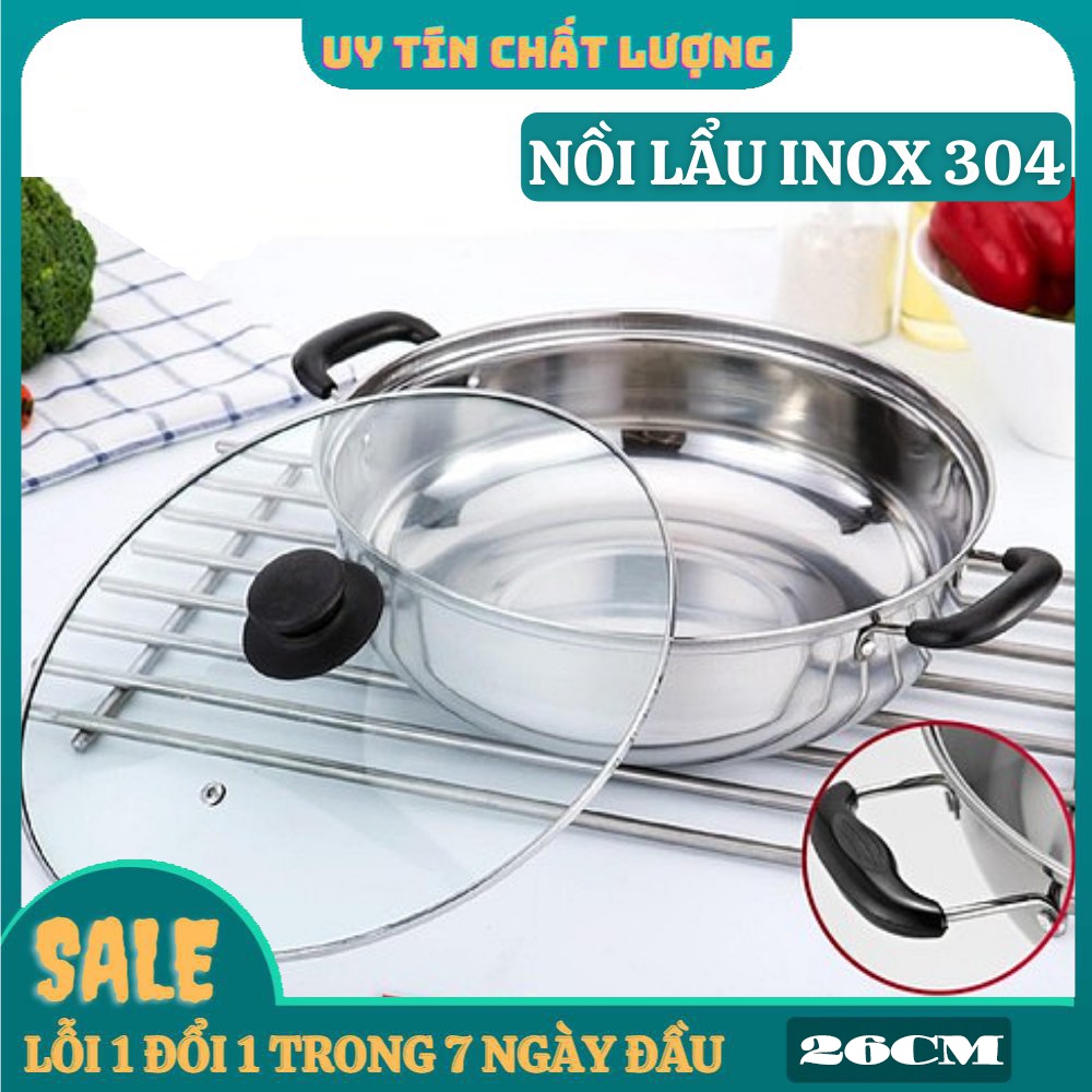 Nồi lẩu um xào inox 26cm bếp từ nắp kính