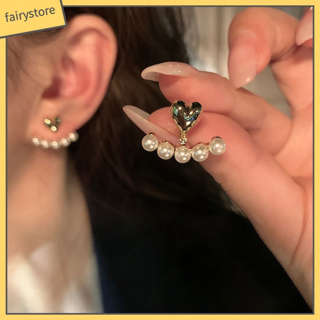 1 Đôi Bông Tai Hình Trái Tim Đính Ngọc Trai Giả Thời Trang Dành Cho Nữ