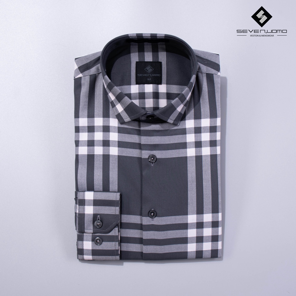 Áo Sơ Mi Nam Dài Tay SEVEN UOMO Form Dáng Hàn Quốc, Không Nhăn, Vải Mịn Mát Form Vừa Họa Tiết KẺ K49