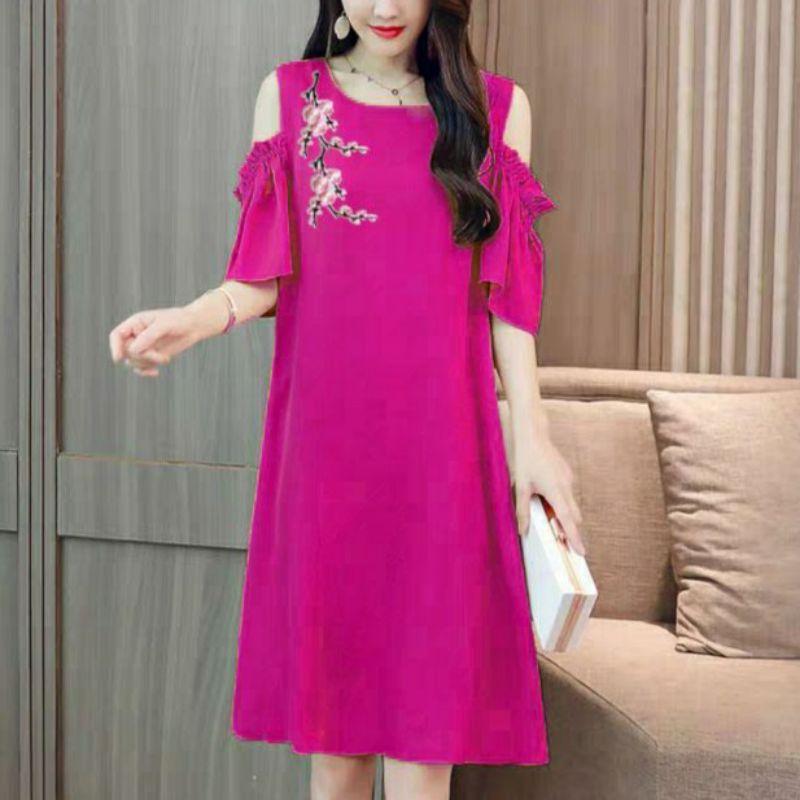 Đầm công sở đầm suông đầm over size fom rộng thêu hoa