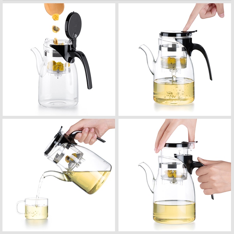 Bình lọc trà thủy tinh lõi PC B04 900mL - Ấm trà thủy tinh chịu nhiệt lọc trà có van khóa Samahome Shop