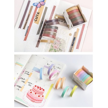 Set 7 washi tape trơn basic nhiều màu băng keo giấy trang trí bullet journal