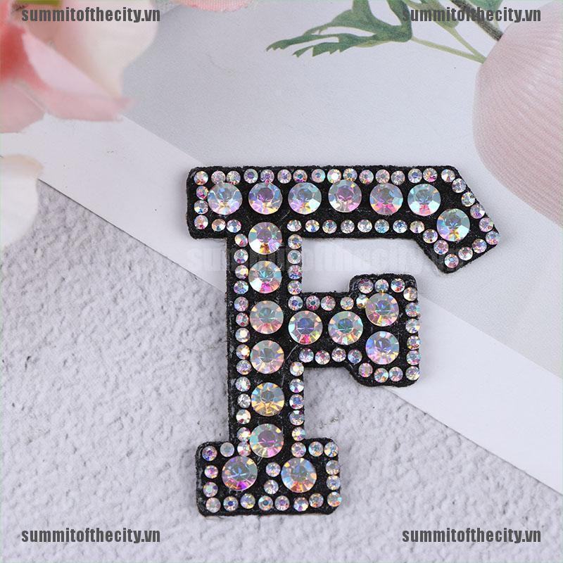 SUN A-Z Letter Rhinestone Patch Iron-on Patches Garment Applique Clothing Stickers VN