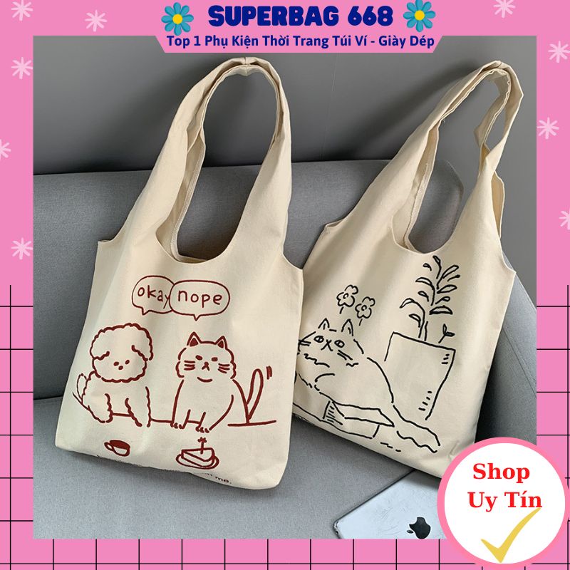 Túi đeo chéo nữ vải canvas liền thân hoạ tiết ngộ nghĩnh Superbag668 282