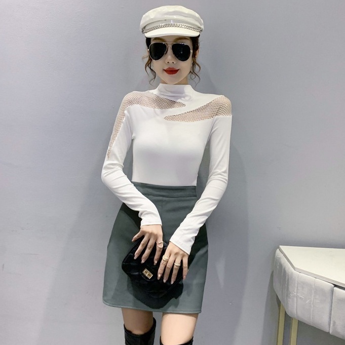 Áo lưới dài tay Áo thun dài tay nữ Cổ Cao Đính Đá Sang Trọng Hợp Thời Trang