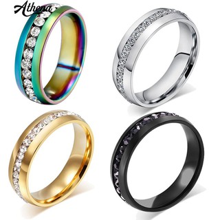 ATH_Size 6-13 Unisex Rhinestone Titanium Steel Engagement Wedding Band Finger Ring