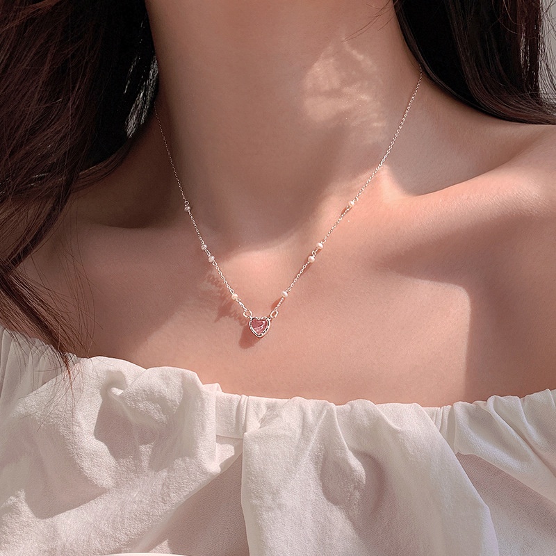 Dây chuyền nữ cao cấp hàn quốc dây chuyền ngọc trai thời trang hình trái tim thanh lịch