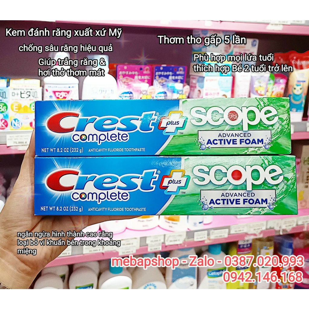 Kem đánh răng Crest Complete Whitening Plus Scope Advanced Active Foam, 232g