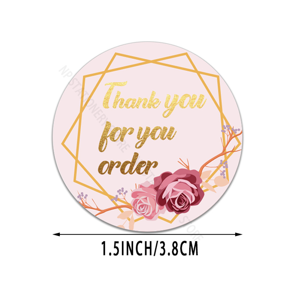 Thank You Stickers Round Flower Gift Packaging Adhesive Labels Handmade Baking Decorative Cute Sticker