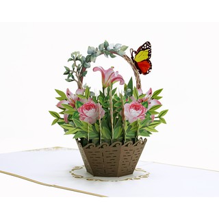 Thiệp 3D Handmade Giỏ Hoa Ly Lily Basket Thiệp Popup Hoa Ly, Hoa Lan Thiệp Nổi HMG