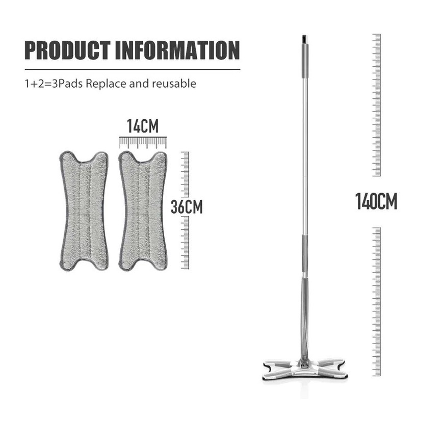 Cây lau nhà tự vắt,Cây Lau Nhà Chữ X Xoay 360 thân inox kèm  Độ Kèm 3 Cây Lau Sàn Tiện Lợi supdry