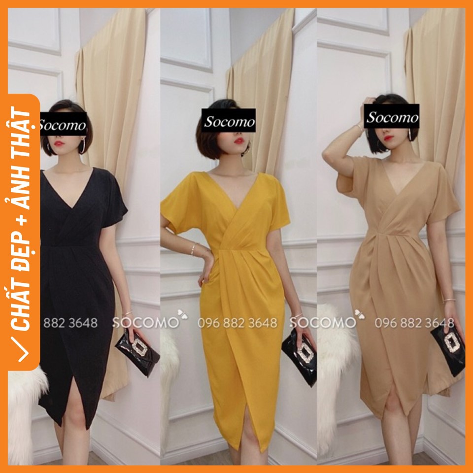 Váy Thiết Kế Tay Dơi Xếp Li Eo Socomo-Hàng loại 1, chất đẹp - Giá tốt - 100% ảnh Socomo tự chụp
