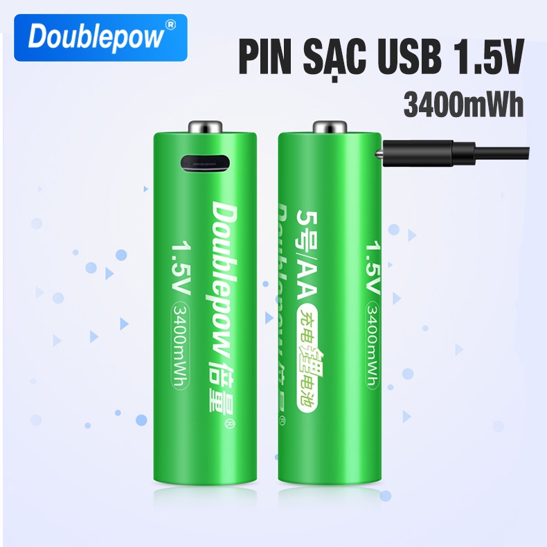 Pin sạc AA 1.5V USB Doublepow 3400mWh sạc trực tiếp, có sạc nhanh, dùng cho đồ chơi, điều khiển tivi. micro