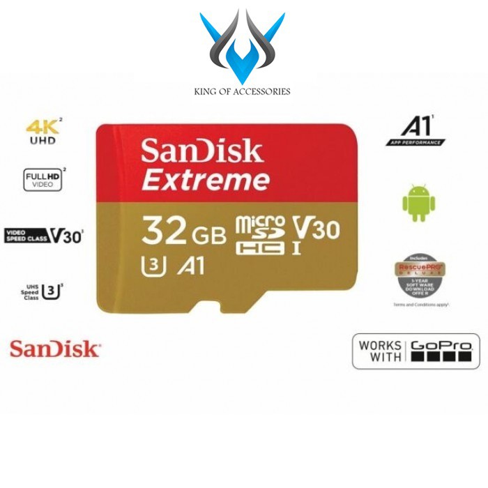 Thẻ nhớ microSDHC Sandisk Extreme 32GB 667X A1 V30 UHS-I U3 100MB/s (Vàng) - KHÔNG BOX