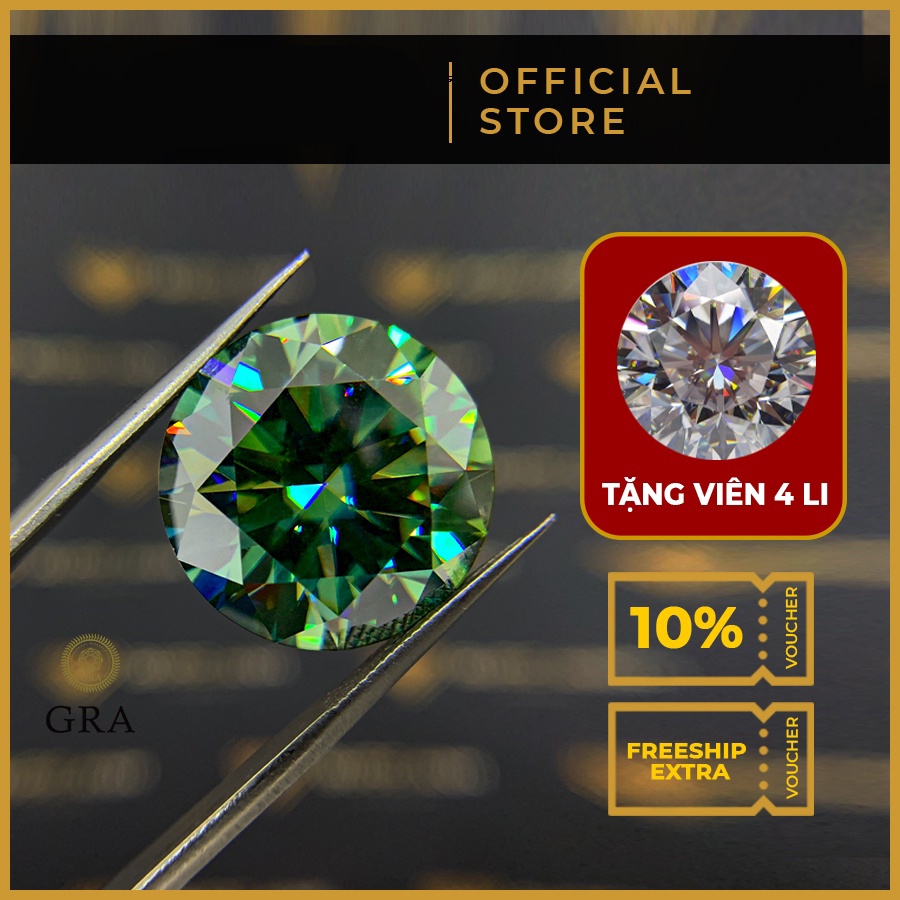 (Size 8 - 14 ly) Kim cương nhân tạo Mỹ Xanh lá Moissanite nước D độ sạch FL, thử bút lên vạch đỏ
