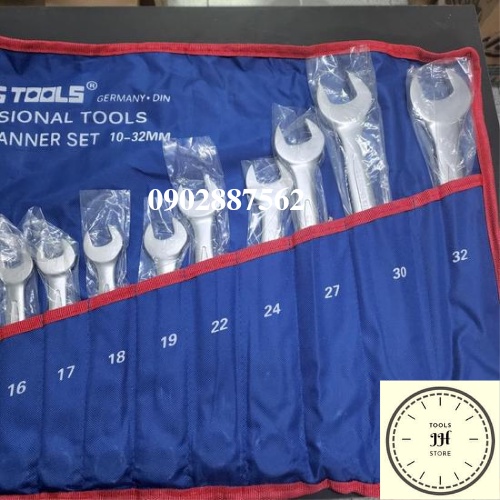 bộ cờ lê vòng miệng kingtools 14 cây hàng tiêu chuẩn đức bộ lớn (10-32mm)
