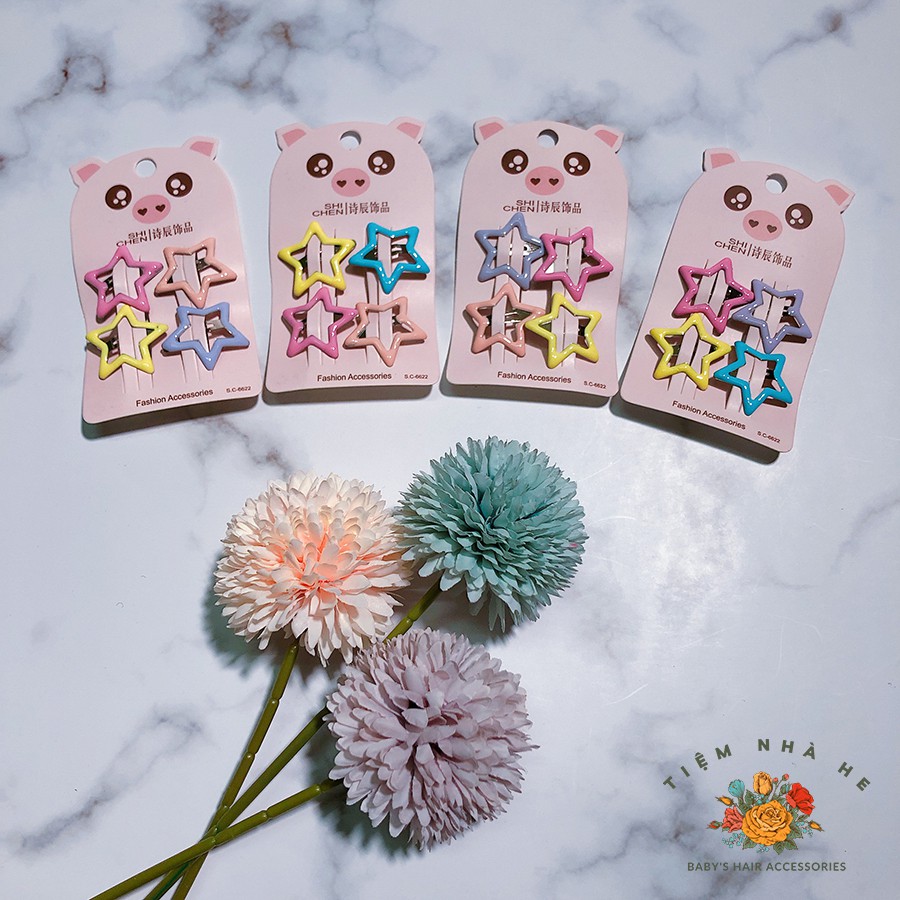 Set cặp tách bấm, kẹp tóc mái style Hàn Quốc màu candy sweet dễ thương cho bé gái