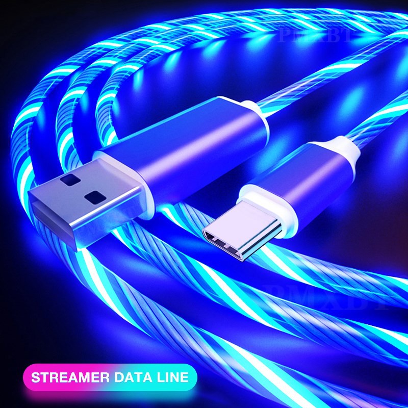 Dây Cáp Sạc Dữ Liệu Micro Usb Loại C Có Đèn Led Phát Sáng Cho ip