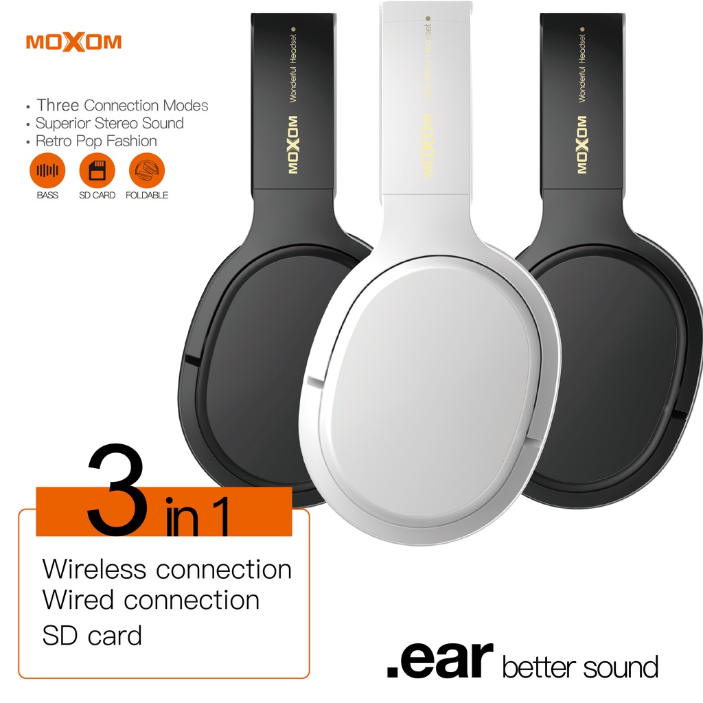 Tai Nghe Bluetooth Headphone MOXOM WL06 Âm Bass Siêu Thực 3in1, Tích Hợp Mic 40mm, Bluetooth 5.0