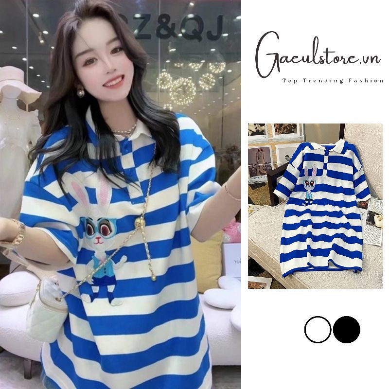 Gaeul store-đầm váy len dệt kim dáng suông thêu thỏ đeo kính
