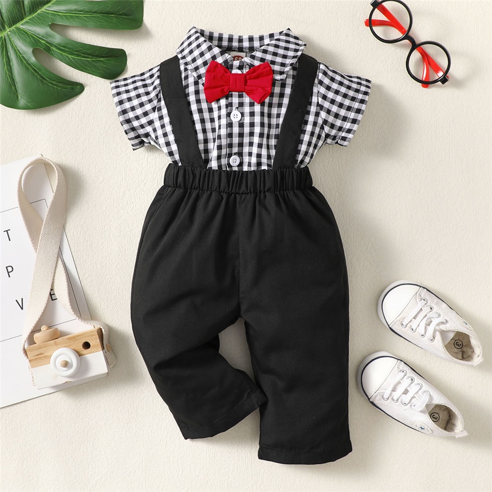 Bộ áo sơ mi tay ngắn kẻ sọc + quần yếm MIKRDOO lịch lãm thời trang mùa hè dành cho bé trai sơ sinh