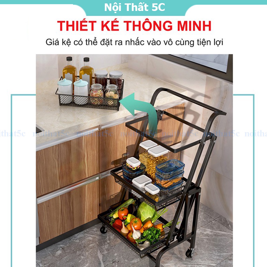 Kệ để đồ đa năng thông minh nhà bếp để rau củ quả 3 tầng có bánh xe kệ đẩy spa để đồ bỉm sữa khung thép carbon chắc chắn