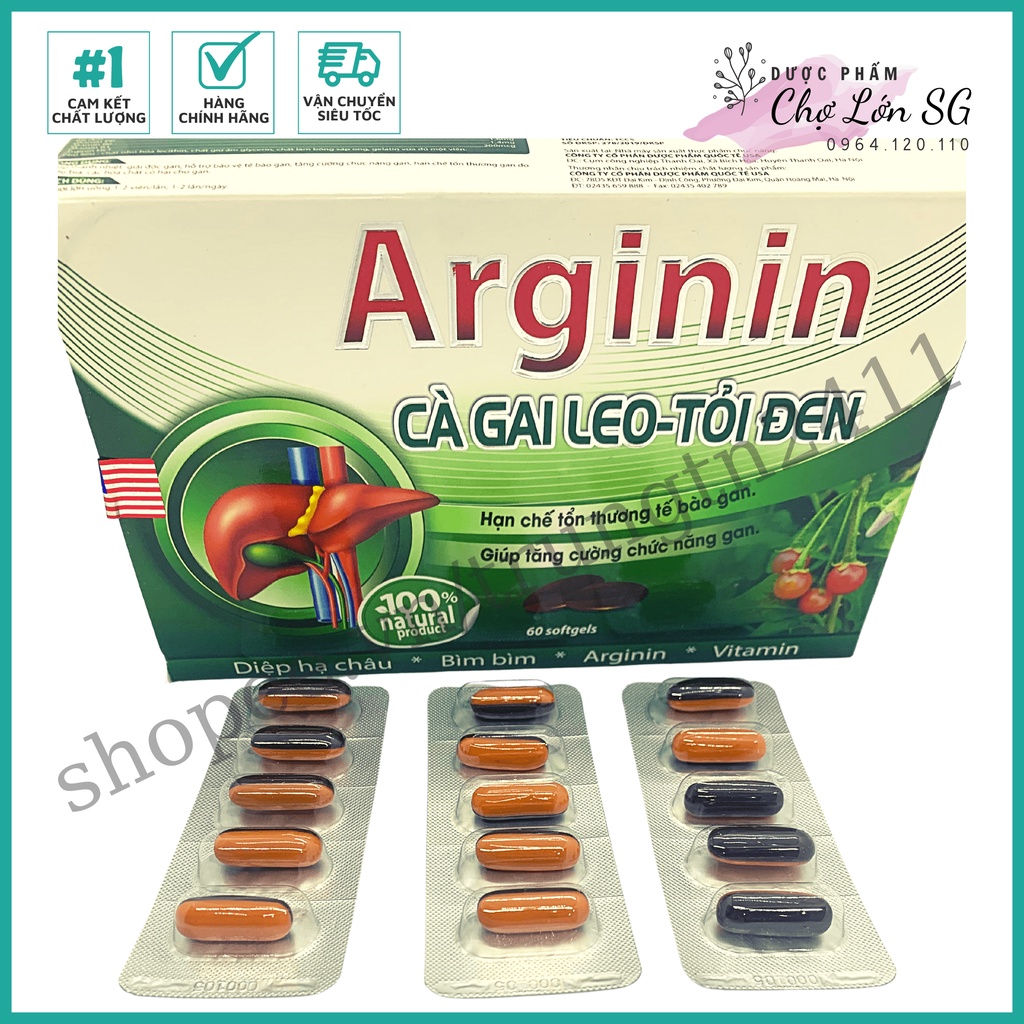 Viên uống bổ gan Arginin Cà Gai Leo Tỏi Đen giải độc gan, hạ men gan - Hộp 60 viên
