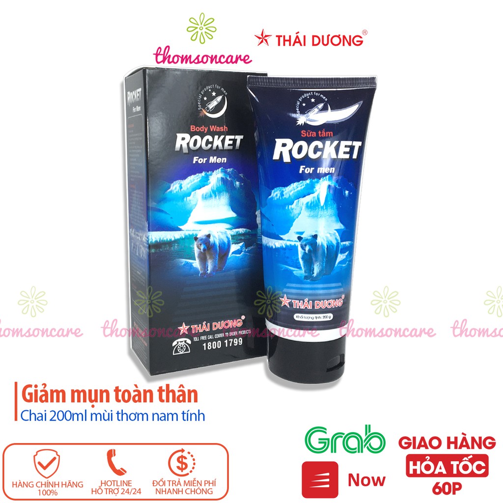 Sữa tắm Rocket cho nam giới, giảm mụn trứng cá toàn thân, làm sạch da, lỗ chân lông Chai 200ml cho phái mạnh