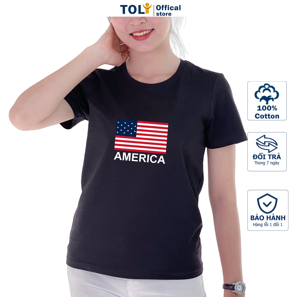 Áo thun nữ TOLI cổ tròn màu đen in độc quyền, 100% cotton 4 chiều mềm mịn, co dãn, form suông cơ bản
