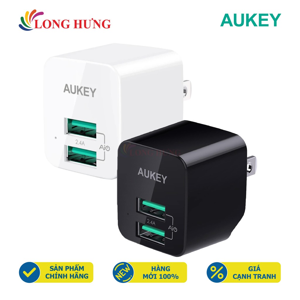 [Mã 2404EL10K giảm 10K đơn 20K] Cốc sạc Aukey 2USB 2.4A PA-U32 - Hàng chính hãng