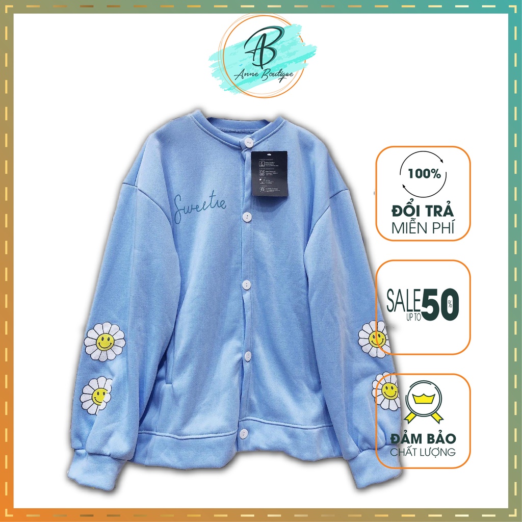 [Có Ảnh Thật] Áo Khoác Nỉ Cadigan Hoa Cúc In Tay, Áo Khoác Nỉ Nữ Form Rộng Chất Dày Dặn Anne Boutique Mã 762
