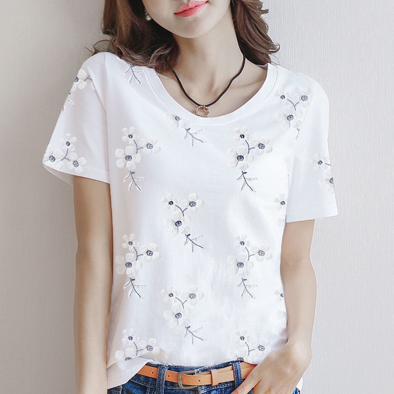 Áo Thun Tay Ngắn Cổ Tròn Dáng Rộng In Họa Tiết Hoa Thời Trang Cho Nữ