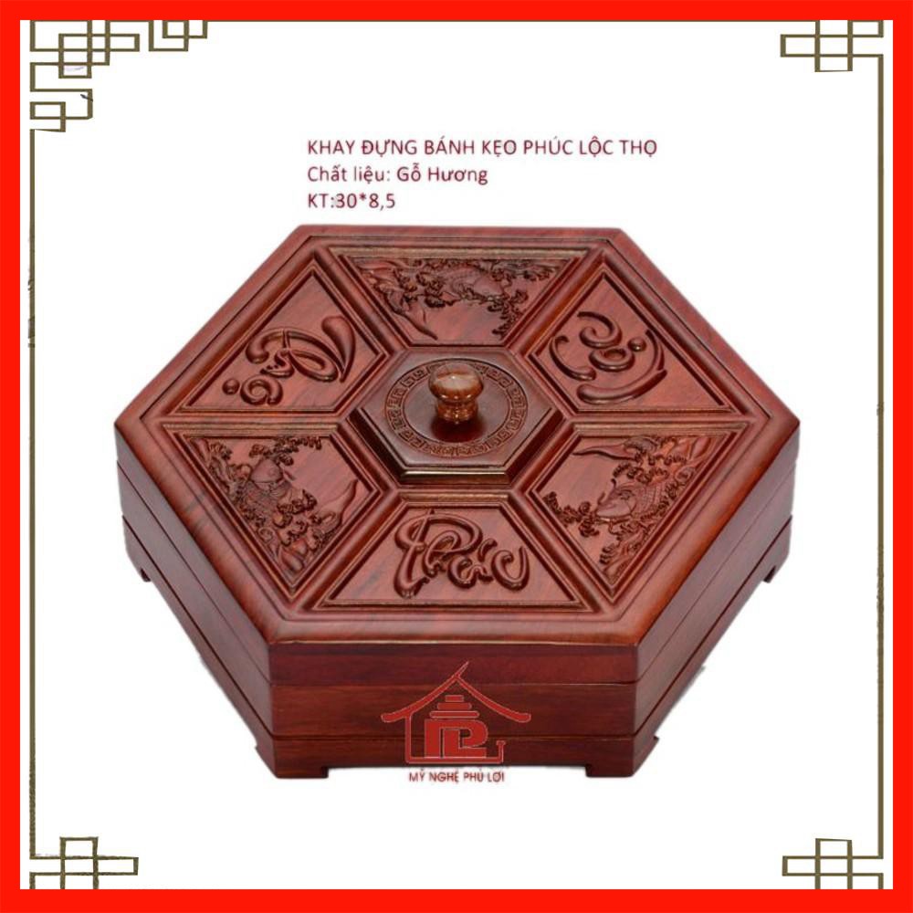 Hộp đựng bánh kẹo phúc- lộc - thọ gỗ hương đỏ giá rẻ