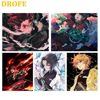 DROFE Tranh vải canvas sơn dầu treo tường trang trí hình hoạt hình Demon Slayer dễ thương 40x50cm