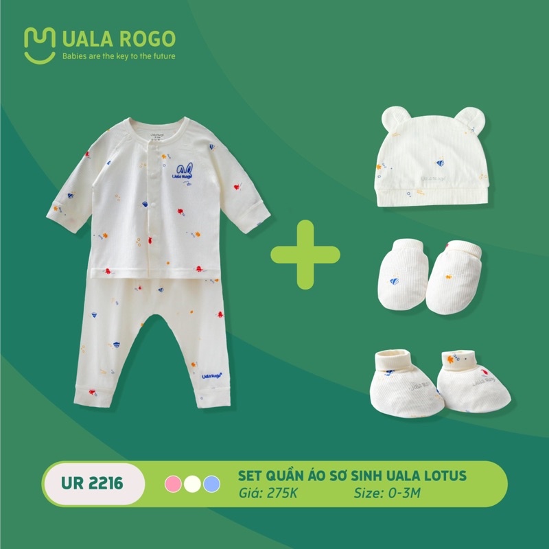 Bộ sơ sinh UALA ROGO vải petit full mũ bao tay chân siêu mềm [ babyboo]