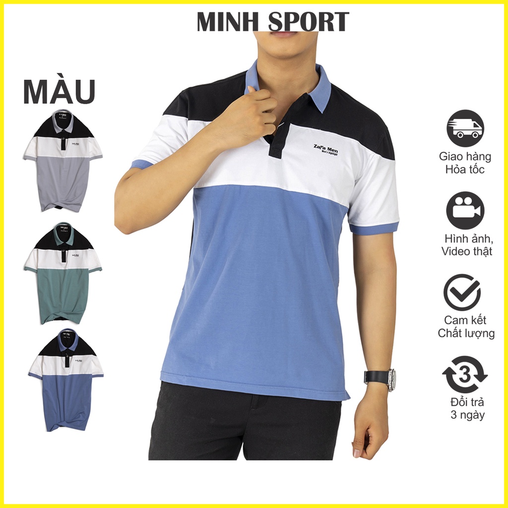 Áo Thun Nam Tay Ngắn Có Cổ Phối 3 Màu Đẹp, Đang Hót Hiện Nay, Chất Vải Cotton Mềm Mịn, Mặc Mát, Co Giãn 4 Chiều