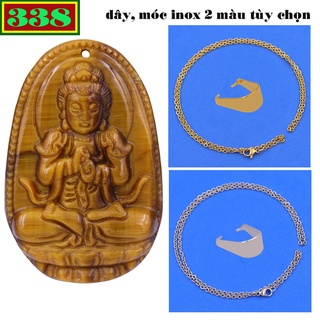 Mặt Phật Đại nhật như lai đá mắt hổ 3.6 cm, 4.5 cm kèm dây chuyền inox
