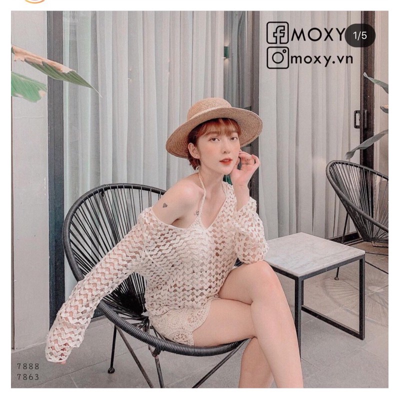 set biển - set 3 món - bra vạt chéo ngực + quần ren hoa tròn + áo tim chui đầu sexy (có tách rời)