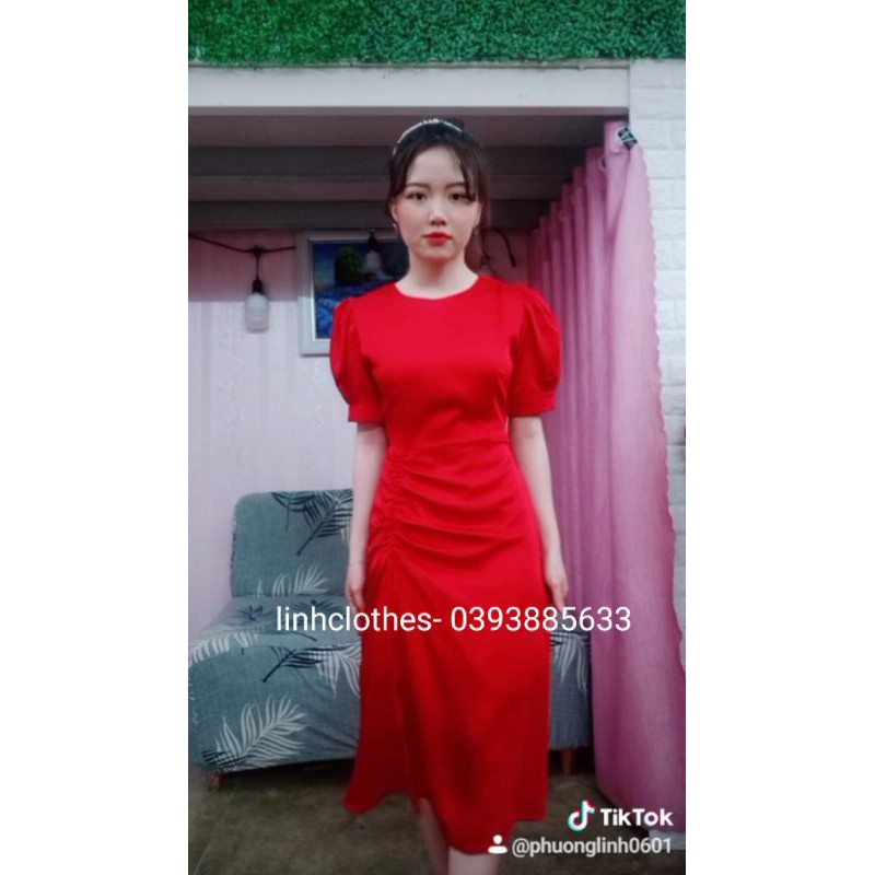 Đầm Đuôi Cá Dây Rút Nhún Eo