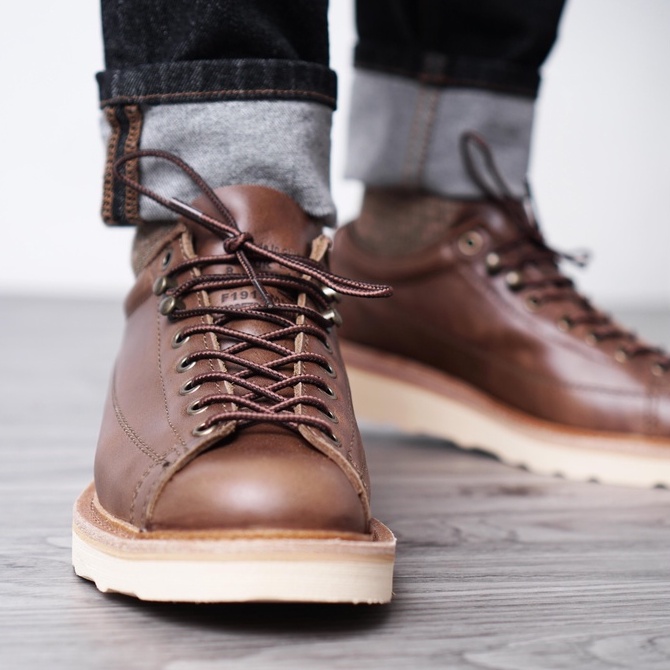 Giày da nam màu nâu Monkey, giày da bò thật cổ thấp đế bánh mình TONKIN